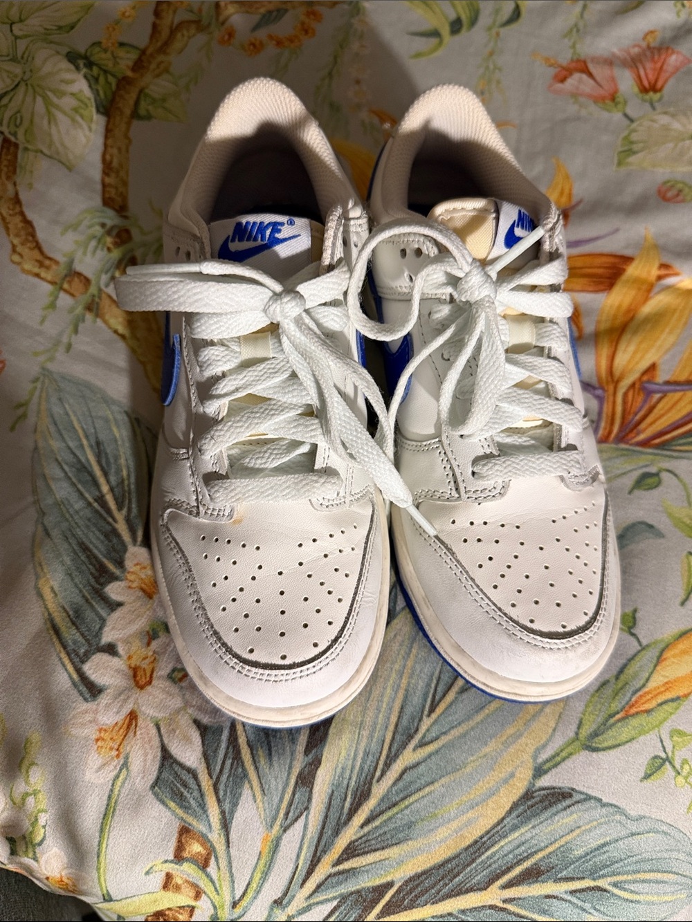 Nike Kids White Sneakers with Blue Swoosh